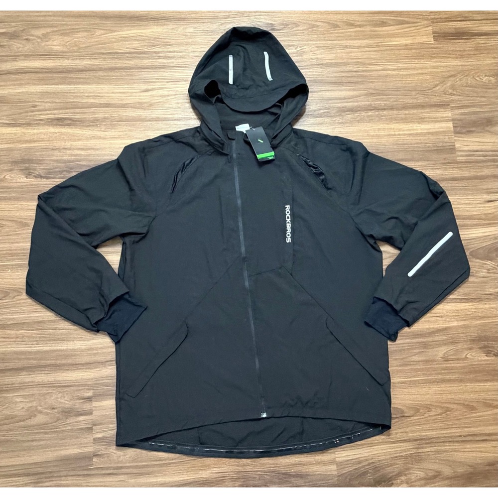 Rockbros Mens Cycling Windproof Black Windbreaker Hooded Jacket Size 4XL